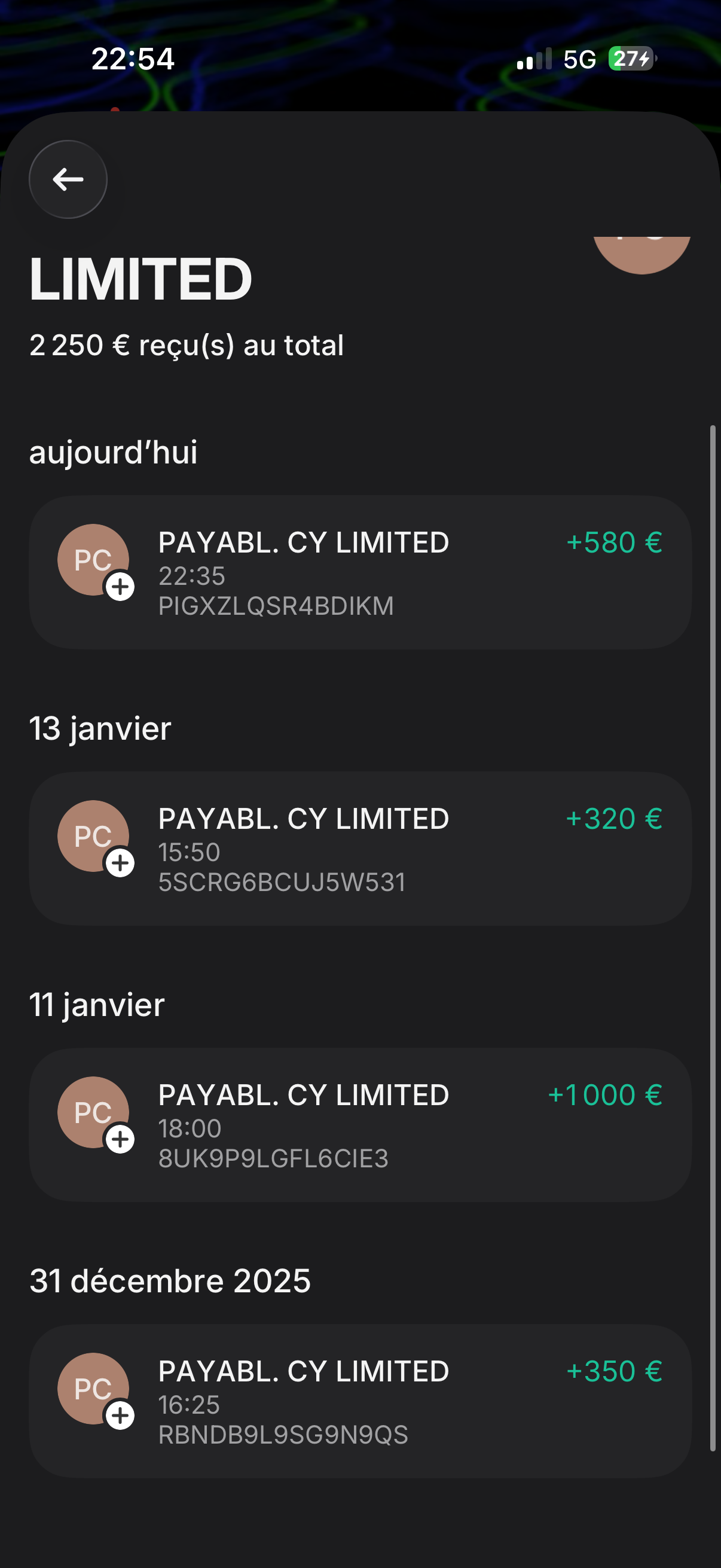 Capture de virements reçus